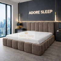 Naples Mink - Savoy Aurelia Luxury Upholstered Bed Frame – Sculpted Panel Statement Bed
