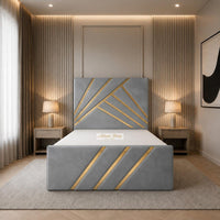 Naples Silver - Monaco Luxury Geometric Bed – Designer Upholstered Bed Frame with Metallic Inlay Detailing