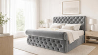 Plush Velvet Grey - Windsor Chesterfield Luxury Scroll Bed Frame