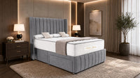 Naples Slate Grey - Valentina Vertical Luxe Divan Bed – Channelled Statement Headboard & Storage