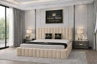 Naples Beige - Valentina Grande Luxury Channel-Tufted Upholstered Bed Frame
