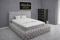 Naples Silver - Aurelia Ambassador Grande Luxury Button-Tufted Upholstered Bed Frame