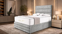 Naples Silver - Monaco Luxe Luxury Divan Bed – Premium Upholstered Panelled Headboard with Storage