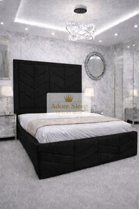 Naples Black - Valencia Royale Luxury Upholstered Bed – Geometric Chevron Panel Headboard & Statement Footboard