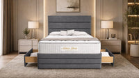 Naples Slate Grey - Monaco Luxe Luxury Divan Bed – Premium Upholstered Panelled Headboard with Storage
