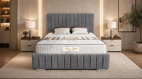 Plush Velvet Steel - Dorchester Luxury Scalloped Panel Bed – Premium Upholstered Bed Frame with Statement Headboard