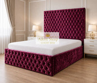 Crushed Velvet Aubergine - Sovereign Élan Luxury Upholstered Bed – Deep Button-Tufted Headboard & Padded Statement Frame