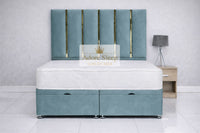 Plush Velvet Duck Egg - Celestine Luxe Ottoman Divan Bed Frame – Luxury Panelled Upholstered Bed