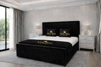 Plush Velvet Black - Astoria Luxe Luxury Upholstered Bed Frame – Premium Panelled Headboard & Footboard
