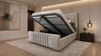 Crushed Velvet Champagne - Belgravia Luxury Ottoman Storage Bed – Premium Upholstered Gas Lift Bed Frame