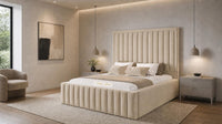 Naples Sand - Savoy Luxury Panel Bed – Premium Upholstered Bed Frame with Grand Framed Headboard