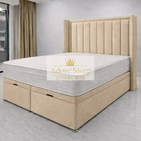 Naples Beige - Grand Elysee Luxury Panelled Upholstered Bed Frame with Divan Ottoman Storage