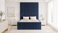 Plush Velvet Sapphire - Mayfair Grand Fluted Luxury Upholstered Bed Frame