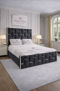 Naples Charcoal - Hexa Monarch Luxury Silver Strip Panel Bed Frame
