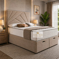 Naples Sand - Meridian Abstract Geometry Ottoman Divan Bed | Luxury Hydraulic Storage Bed Frame