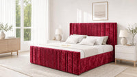 Crushed Velvet Red - Savoy Ribbed Luxury Ottoman Storage Bed