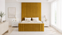 Plush Velvet Mustard Gold - Mayfair Grand Fluted Luxury Upholstered Bed Frame
