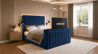 Plush Velvet Sapphire - Carlton Luxury Panelled TV Bed – Premium Upholstered Bed Frame with Integrated TV Footboard