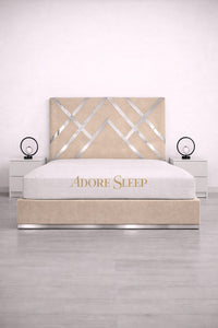 Naples Sand - Regal Diamond Luxury Panel Bed Frame with Silver Strip – Upholstered