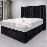 Crushed Velvet Black - Grand Elysee Luxury Panelled Upholstered Bed Frame with Divan Ottoman Storage