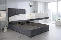 Plush Velvet Grey - Regency Lined Panel Luxury Solid Ottoman Storage Bed Frame