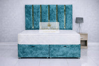 Crushed Velvet Teal - Celestine Luxe Ottoman Divan Bed Frame – Luxury Panelled Upholstered Bed