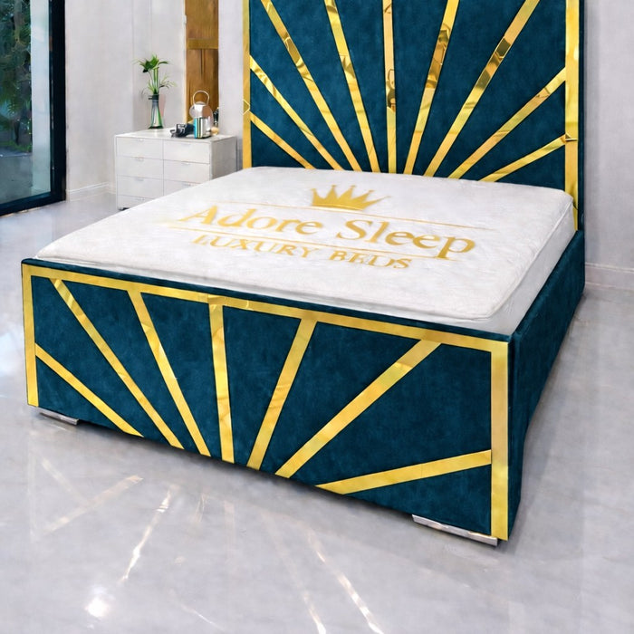 Plush Velvet Teal - Solaris Radiance Luxury Geometric Upholstered Bed Frame