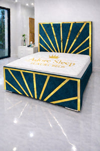 Plush Velvet Teal - Solaris Radiance Luxury Geometric Upholstered Bed Frame