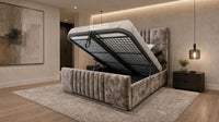 Crushed Velvet Mink - Belgravia Luxury Ottoman Storage Bed – Premium Upholstered Gas Lift Bed Frame
