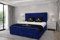 Plush Velvet Sapphire - Astoria Luxe Luxury Upholstered Bed Frame – Premium Panelled Headboard & Footboard