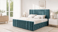 Crushed Velvet Teal - Savoy Ribbed Luxury Ottoman Storage Bed