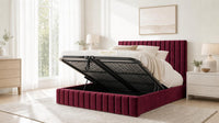 Plush Velvet Maroon - Carlton Channel Luxury Ottoman Storage Bed
