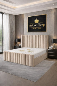 Plush Velvet Beige - Celestine Luxe Vertical Panel Upholstered Bed Frame