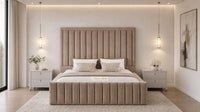 Naples Mink - Savoy Luxury Panel Bed – Premium Upholstered Bed Frame with Grand Framed Headboard