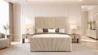Naples Beige - Riviera Fan Luxury Sculpted Ottoman Storage Bed