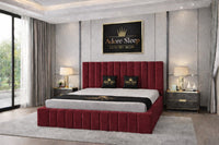 Plush Velvet Maroon - Valentina Grande Luxury Channel-Tufted Upholstered Bed Frame