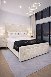 Crushed Velvet Cream - Regent Grandeur Luxury Upholstered Bed Frame – Premium Deep Panelled Headboard