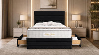 Naples Black - Monaco Luxe Luxury Divan Bed – Premium Upholstered Panelled Headboard with Storage