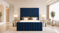 Plush Velvet Sapphire - Langham Column Luxury Panelled Ottoman Storage Bed