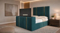 Plush Velvet Teal - Kensington Luxury Fluted TV Bed with Metallic Accents – Premium Upholstered TV Bed Frame
