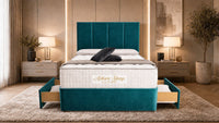 Plush Velvet Teal - Kensington Grande Luxury Divan Bed – Premium Upholstered Bed Frame with Tall Vertical Panel Headboard