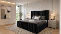 Plush Velvet Black - Mayfair Luxury Panelled Bed – Premium Upholstered Bed Frame with Statement Headboard & Footboard