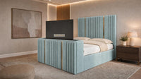 Plush Velvet Duck Egg - Kensington Luxury Fluted TV Bed with Metallic Accents – Premium Upholstered TV Bed Frame