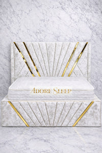Crushed Velvet White - Bat Luxury Panel Bed Frame with Gold Strip – Upholstered