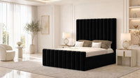 Plush Velvet Black - Langham Column Luxury Panelled Ottoman Storage Bed