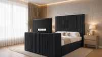 Naples Black - Montreux Luxury Fluted TV Bed – Premium Upholstered Bed Frame with Integrated TV Footboard