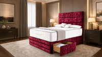 Crushed Velvet Red - Monaco Luxe Luxury Divan Bed – Premium Upholstered Panelled Headboard with Storage
