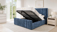 Crushed Velvet Denim Blue - Savoy Ribbed Luxury Ottoman Storage Bed