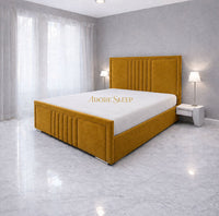 Plush Velvet Mustard Gold - Riviera Maison Luxury Panelled Upholstered Bed Frame