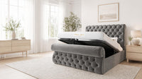 Plush Velvet Grey - Windsor Chesterfield Luxury Scroll Bed Frame